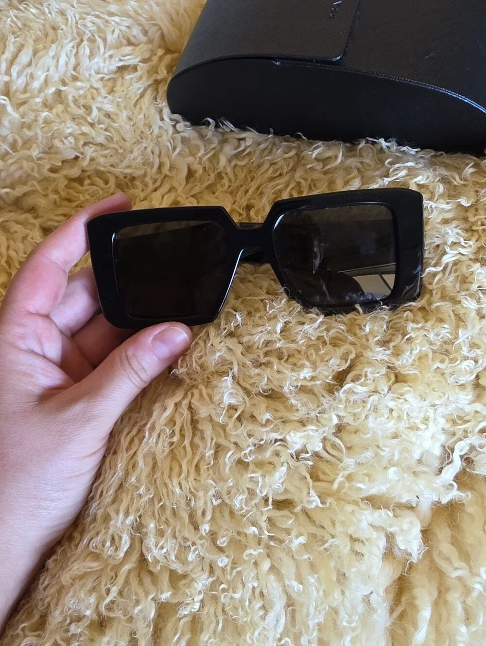 Black Prada Oversized Square Black Tortoise Shell Sunglasses With Matching Case